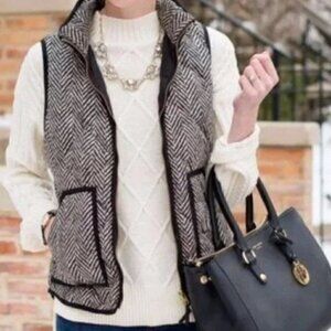 J. Crew Tan & Black Excursion Herringbone Quilted Full Zip Vest XXS